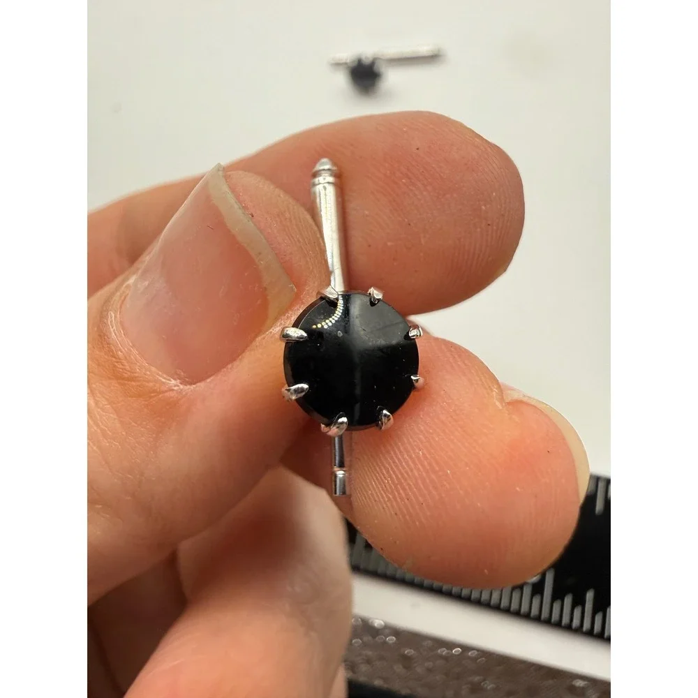 Vintage Silver Tone Black Onyx Style Tuxedo Shirt Studs Set of 3 Formal Wear